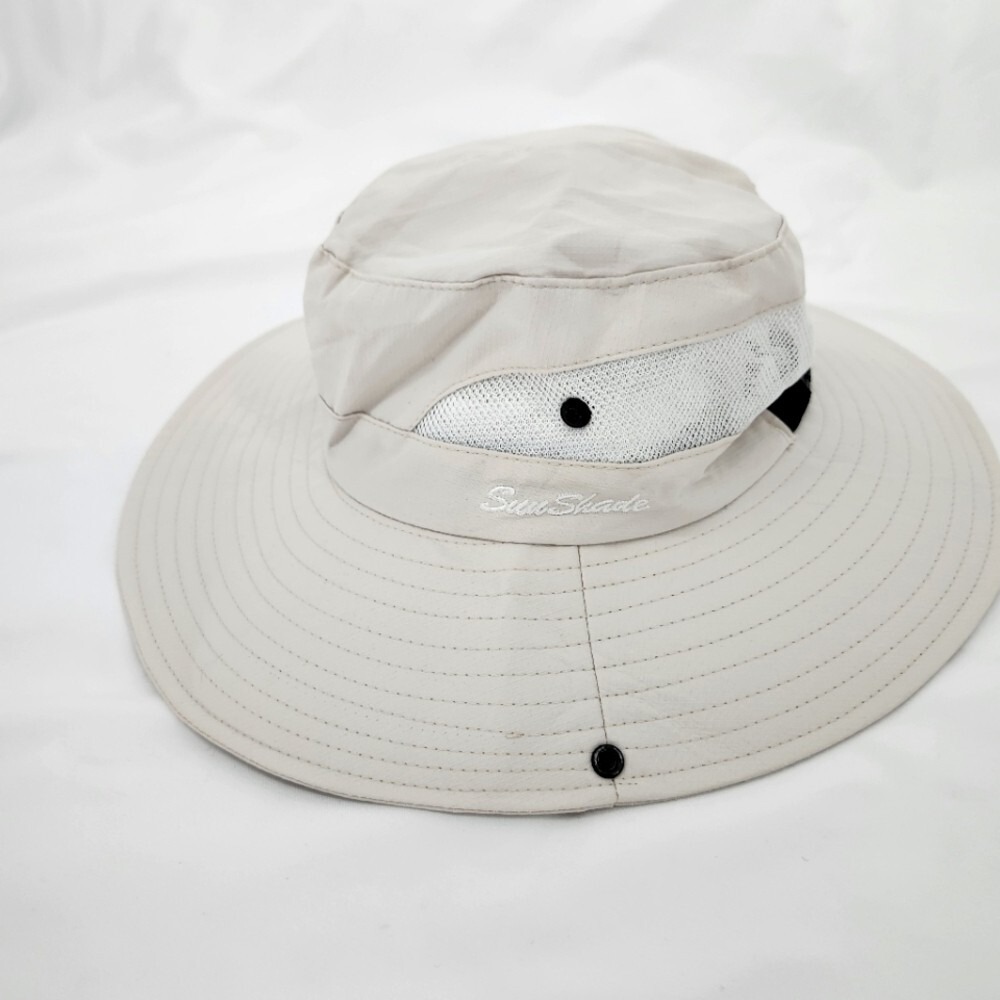 SunShade Mens Wide Brim Sun Hat Beige Mesh Breathable Fishing Hiking Outdoor
